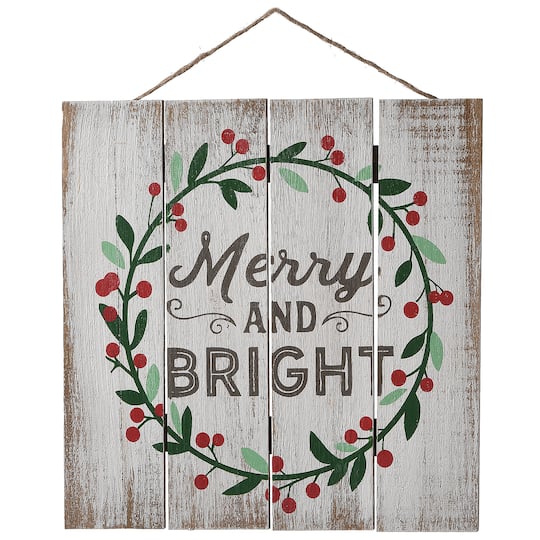 13&#x22; Merry &#x26; Bright Christmas Holiday Wall Sign
